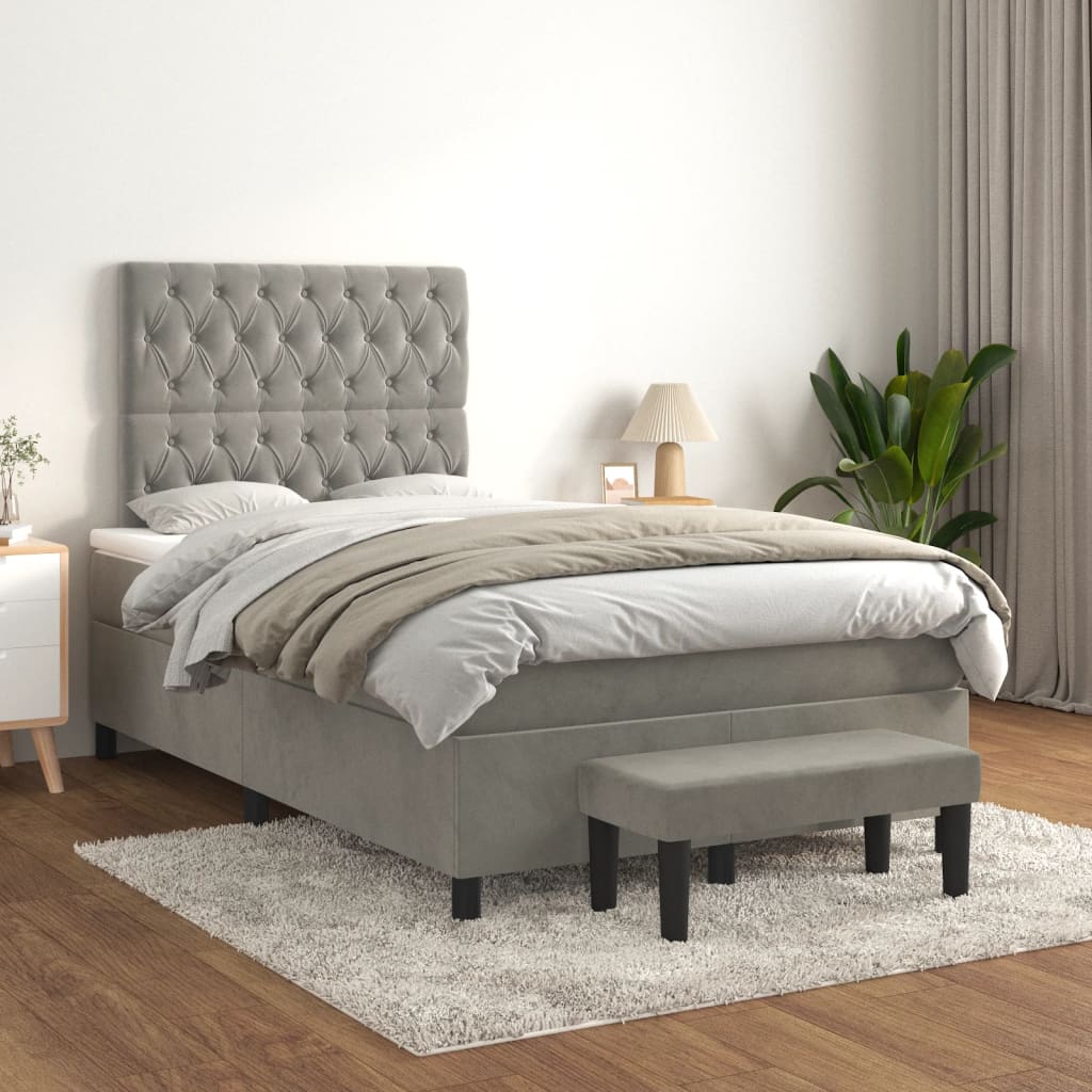 Box Spring Postel S Matrací Samet Světle Šedá