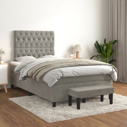 Box Spring Postel S Matrací Samet Světle Šedá