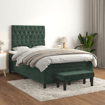 Box Spring Postel S Matrací Samet Tmavě Zelená
