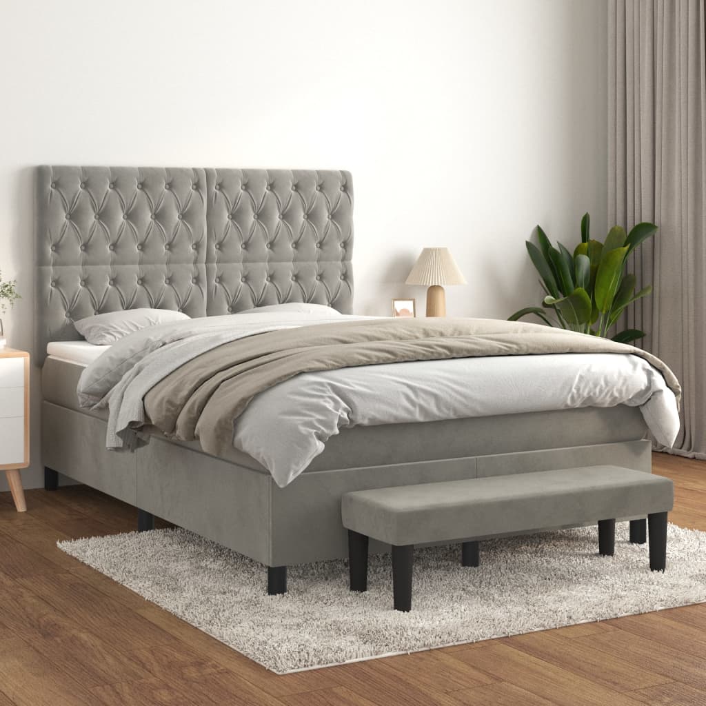 Box Spring Postel S Matrací Samet Světle Šedá