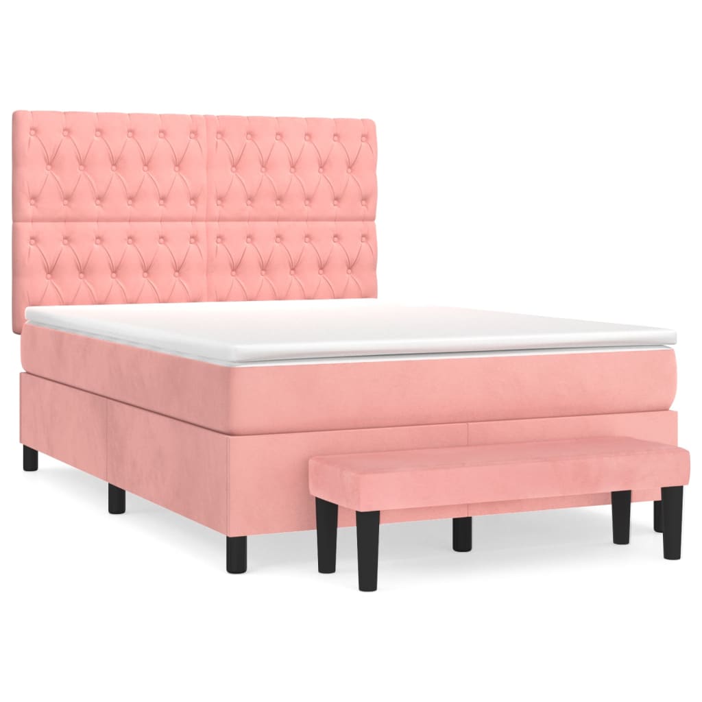 Box Spring Postel S Matrací Růžová 140X190 Cm Samet
