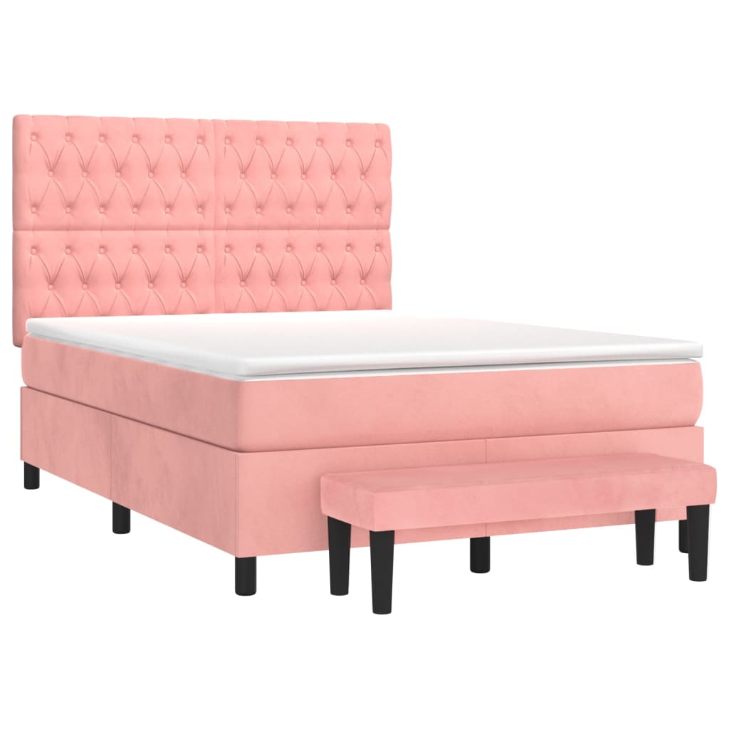 Box Spring Postel S Matrací Růžová 140X200 Cm Samet