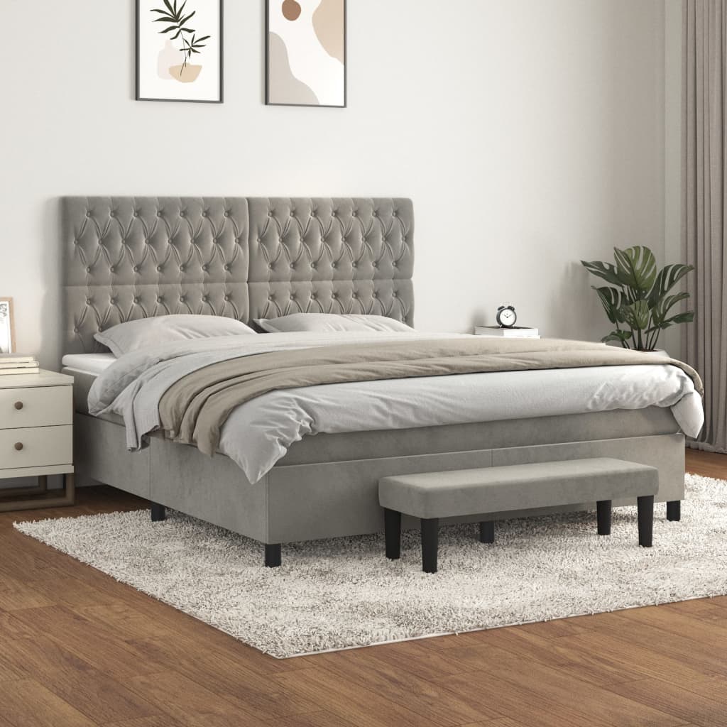 Box Spring Postel S Matrací Samet Světle Šedá