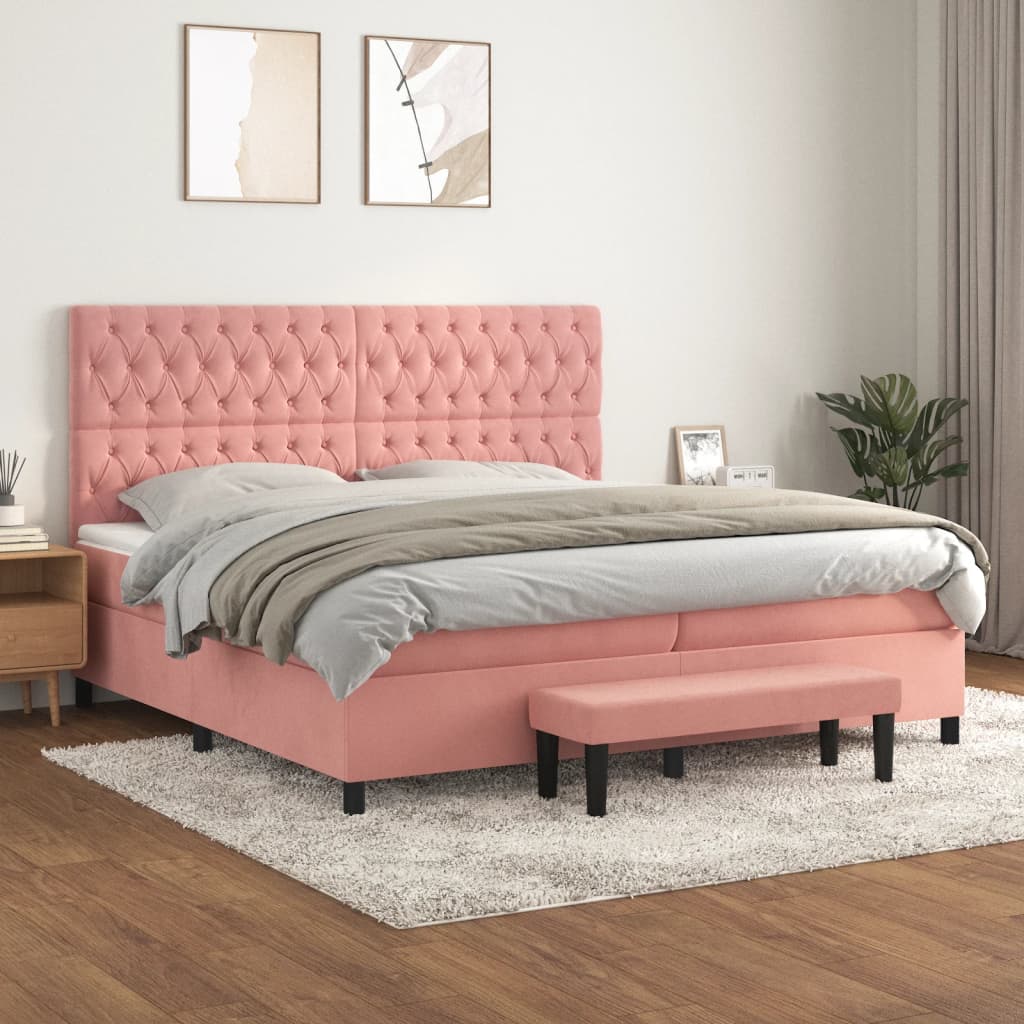 Box Spring Postel S Matrací Růžová 200X200 Cm Samet