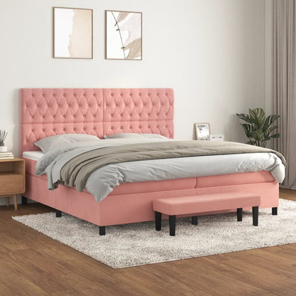 Box Spring Postel S Matrací Růžová 200X200 Cm Samet