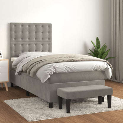 Box Spring Postel S Matrací Samet Světle Šedá