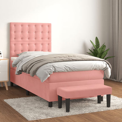 Box Spring Postel S Matrací Samet Růžová