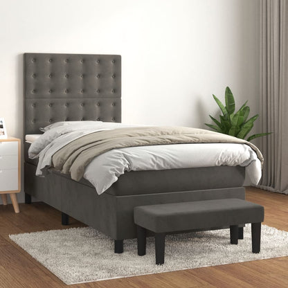 Box Spring Postel S Matrací Samet Tmavě Šedá