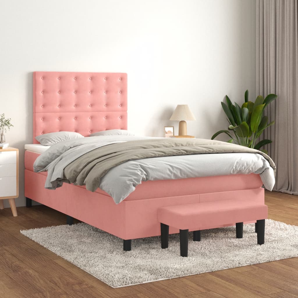 Box Spring Postel S Matrací Samet Růžová