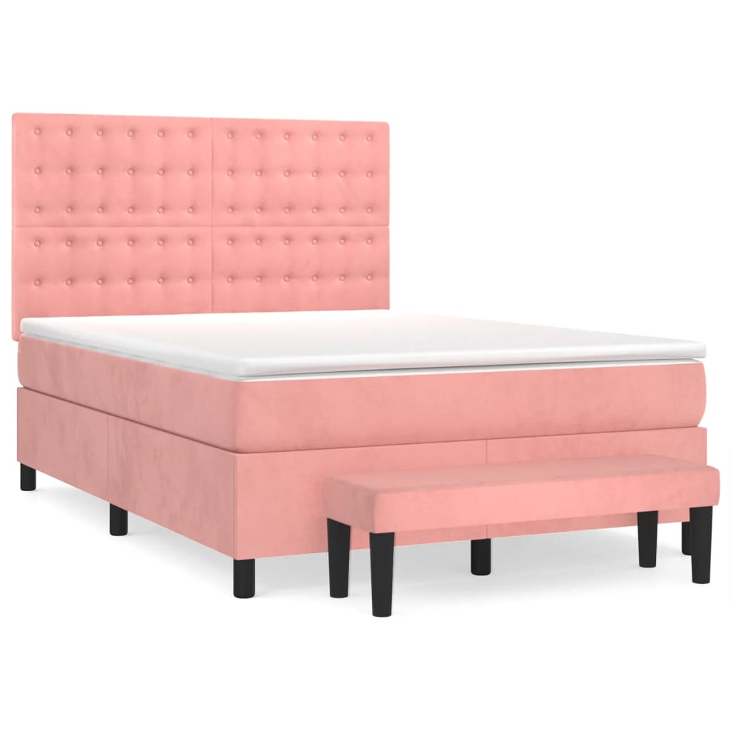Box Spring Postel S Matrací Růžová 140X190 Cm Samet