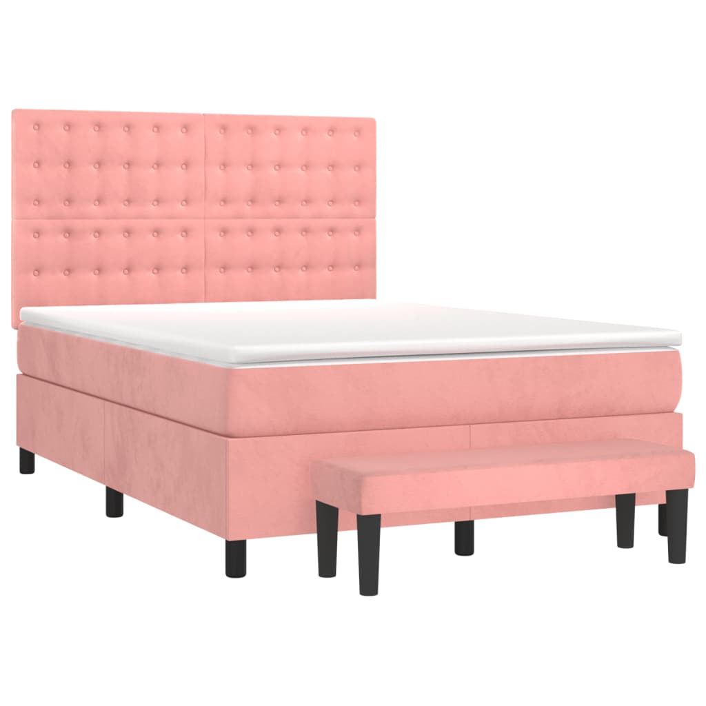 Box Spring Postel S Matrací Růžová 140X190 Cm Samet