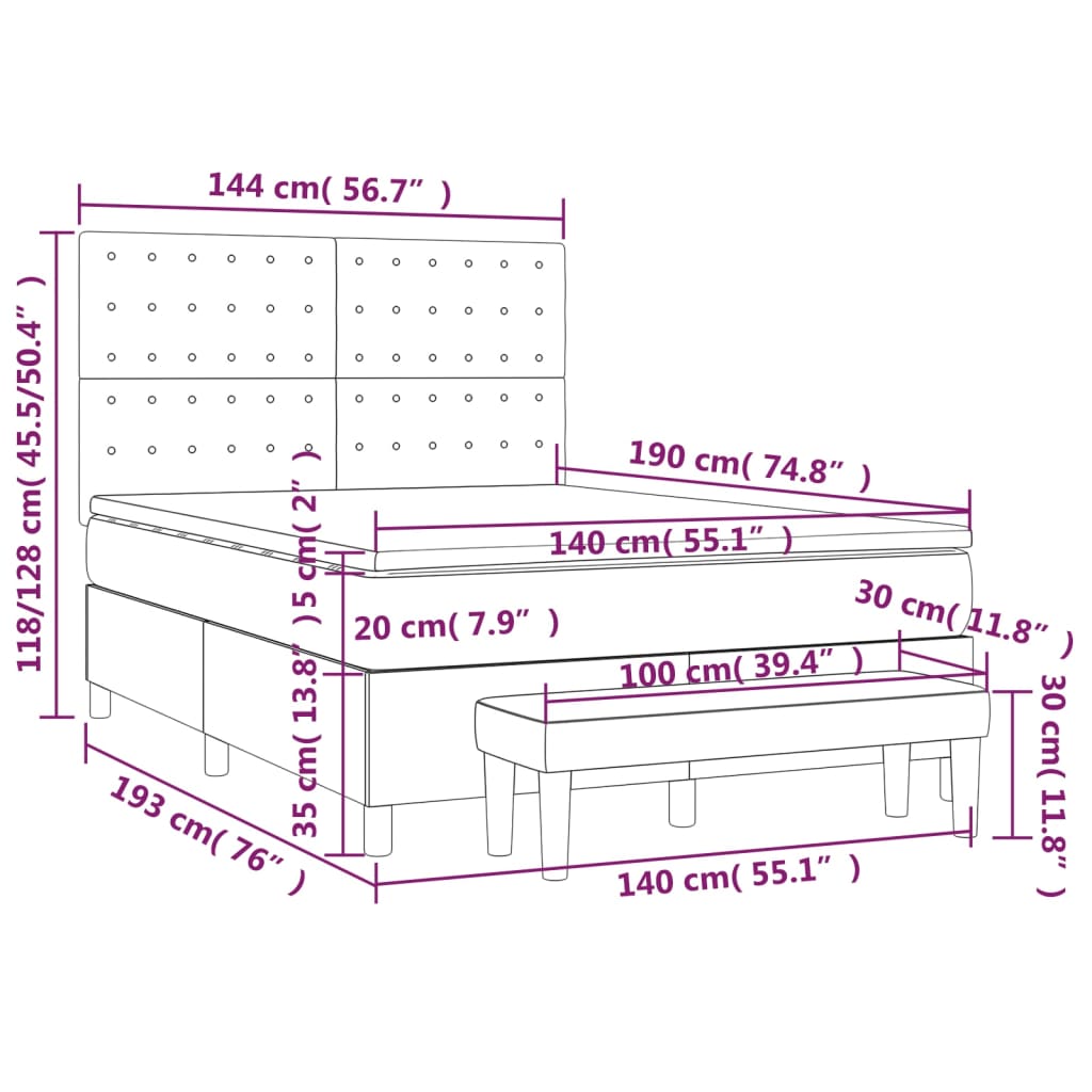 Box Spring Postel S Matrací Růžová 140X190 Cm Samet