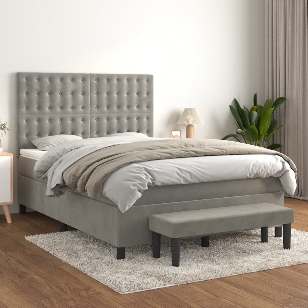 Box Spring Postel S Matrací Samet Světle Šedá