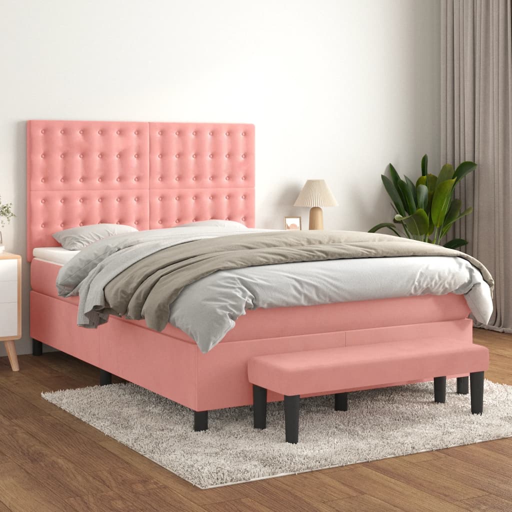 Box Spring Postel S Matrací Růžová 140X200 Cm Samet