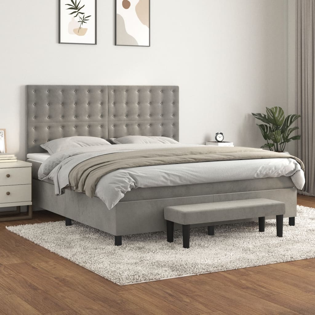 Box Spring Postel S Matrací Samet Světle Šedá