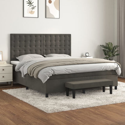 Box Spring Postel S Matrací Samet Tmavě Šedá