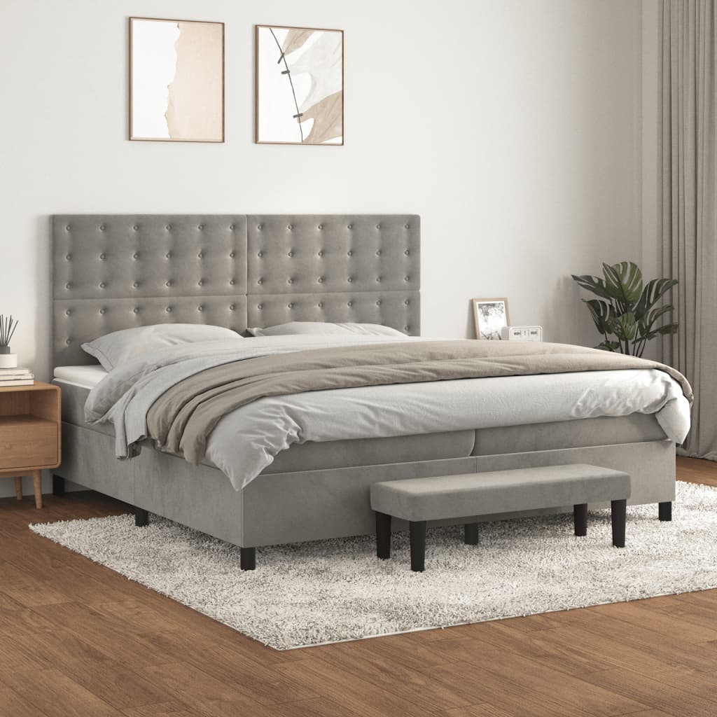 Box Spring Postel S Matrací Samet Světle Šedá