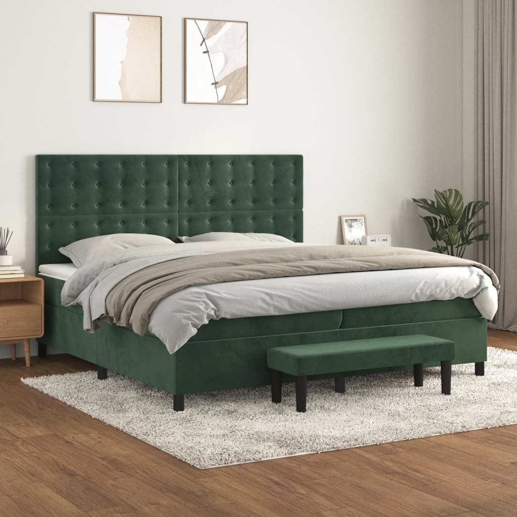 Box Spring Postel S Matrací Samet Tmavě Zelená