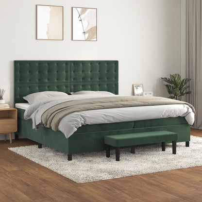 Box Spring Postel S Matrací Samet Tmavě Zelená