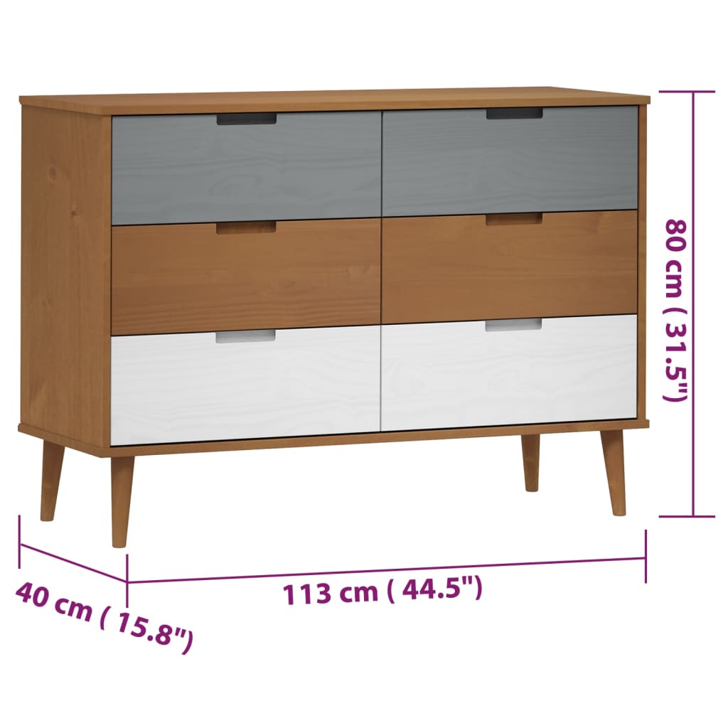 Zásuvková Komoda Molde Hnědá 113X40X80 Cm Masivní Borové Dřevo