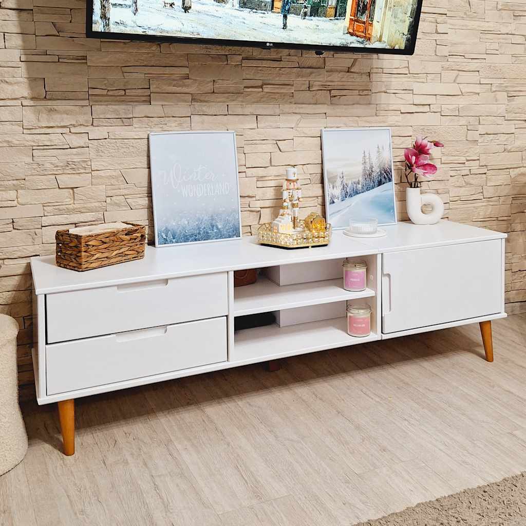 Tv Stolek Molde Bílý 158 X 40 X 49 Cm Masivní Borové Dřevo