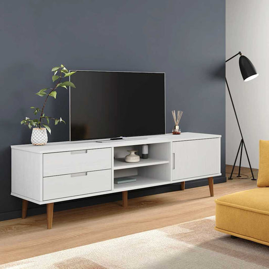Tv Stolek Molde Bílý 158 X 40 X 49 Cm Masivní Borové Dřevo
