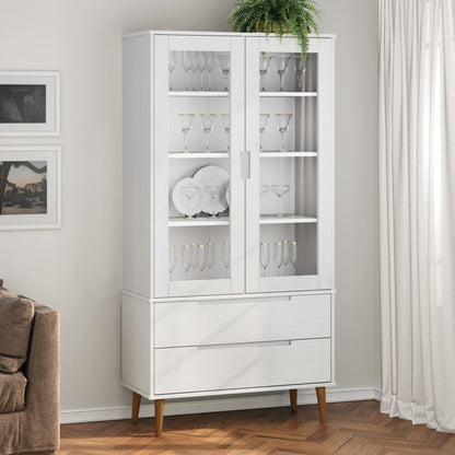 Vitrína Molde Šedá 90 X 35 X 175 Cm Masivní Borové Dřevo