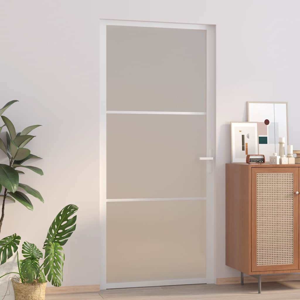 Interiérové Dveře 76 X 201,5 Cm Bílé Matné Sklo A Hliník Bílá A Mléčná
