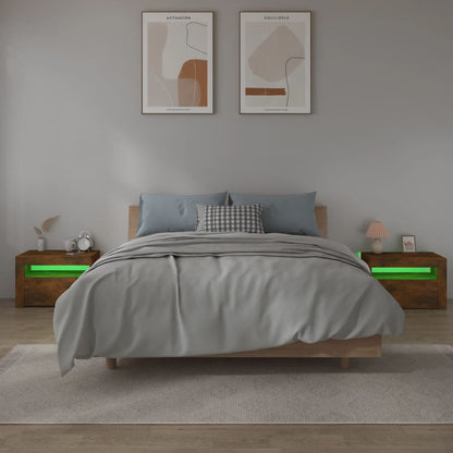 Noční Stolky 2 Ks S Led Osvětlením Kouřový Dub 60 X 35 X 40 Cm