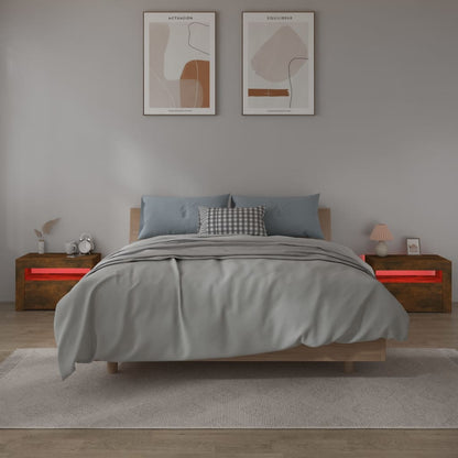 Noční Stolky 2 Ks S Led Osvětlením Kouřový Dub 60 X 35 X 40 Cm