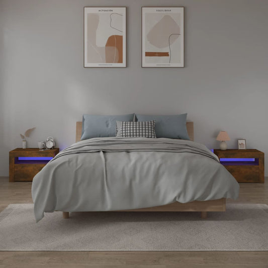 Noční Stolky 2 Ks S Led Osvětlením Kouřový Dub 60 X 35 X 40 Cm