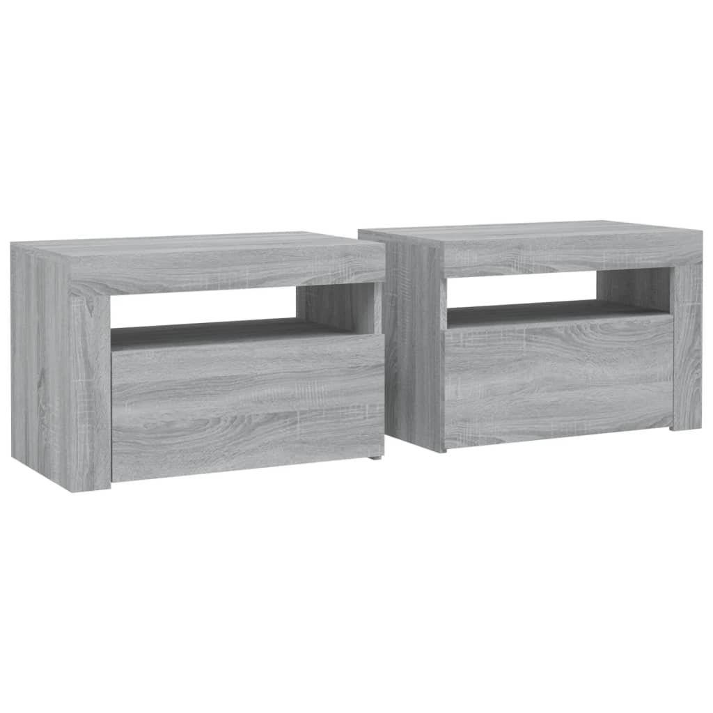 Noční Stolky 2 Ks S Led Osvětlením Šedé Sonoma 60 X 35 X 40 Cm