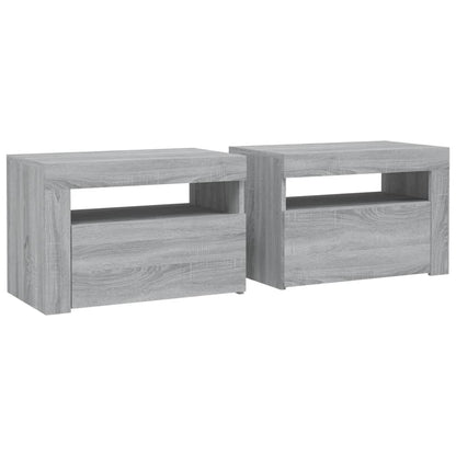 Noční Stolky 2 Ks S Led Osvětlením Šedé Sonoma 60 X 35 X 40 Cm