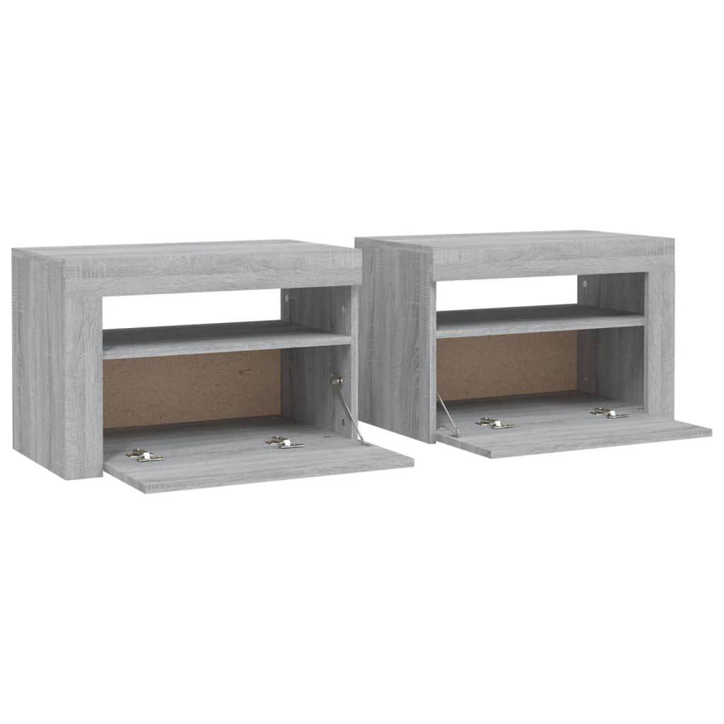Noční Stolky 2 Ks S Led Osvětlením Šedé Sonoma 60 X 35 X 40 Cm