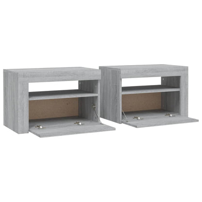 Noční Stolky 2 Ks S Led Osvětlením Šedé Sonoma 60 X 35 X 40 Cm