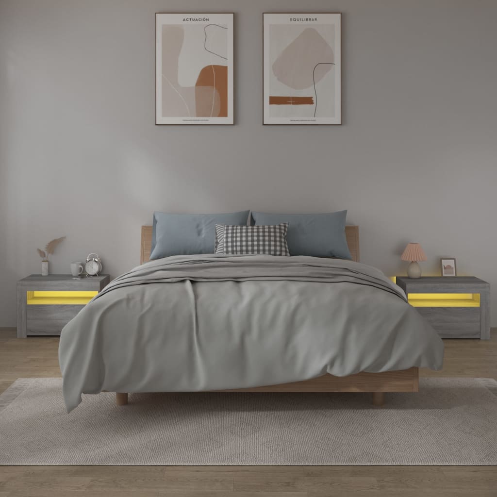 Noční Stolky 2 Ks S Led Osvětlením Šedé Sonoma 60 X 35 X 40 Cm