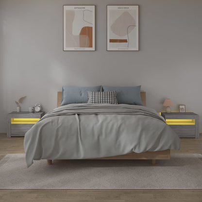 Noční Stolky 2 Ks S Led Osvětlením Šedé Sonoma 60 X 35 X 40 Cm