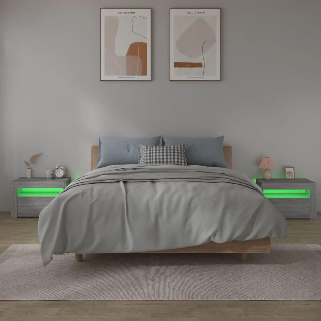 Noční Stolky 2 Ks S Led Osvětlením Šedé Sonoma 60 X 35 X 40 Cm