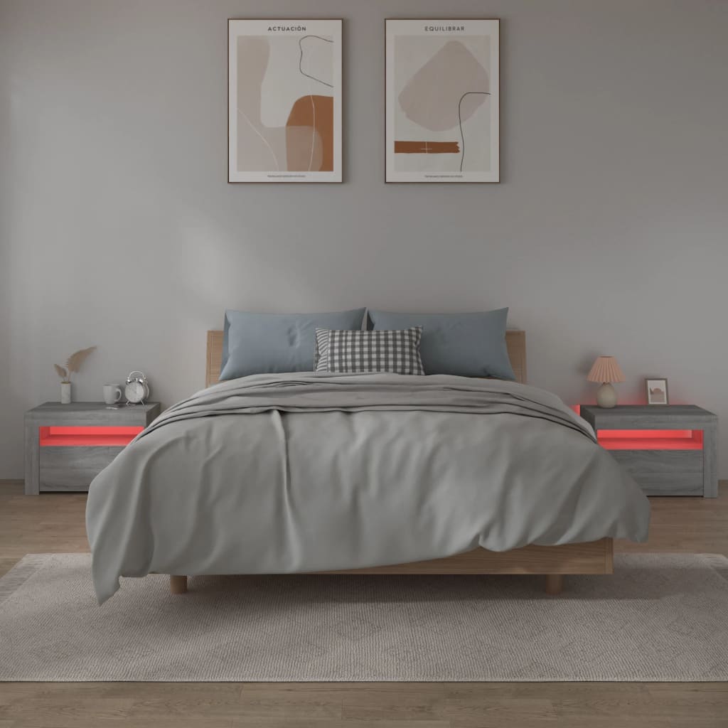 Noční Stolky 2 Ks S Led Osvětlením Šedé Sonoma 60 X 35 X 40 Cm