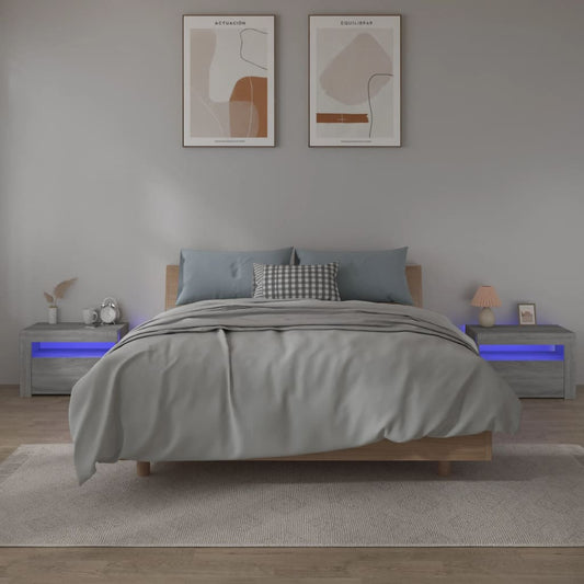 Noční Stolky 2 Ks S Led Osvětlením Šedé Sonoma 60 X 35 X 40 Cm
