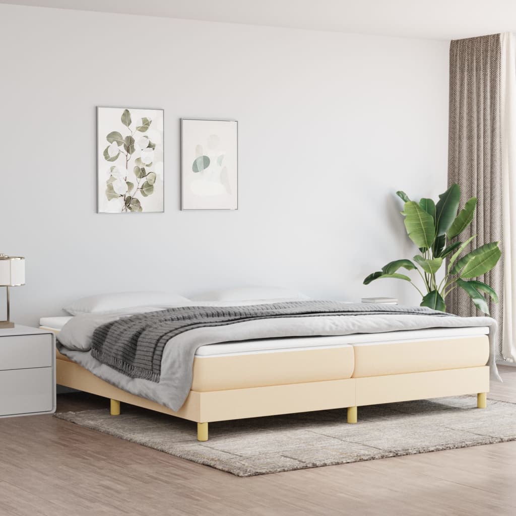 Box Spring Postel S Matrací Textil Krémová