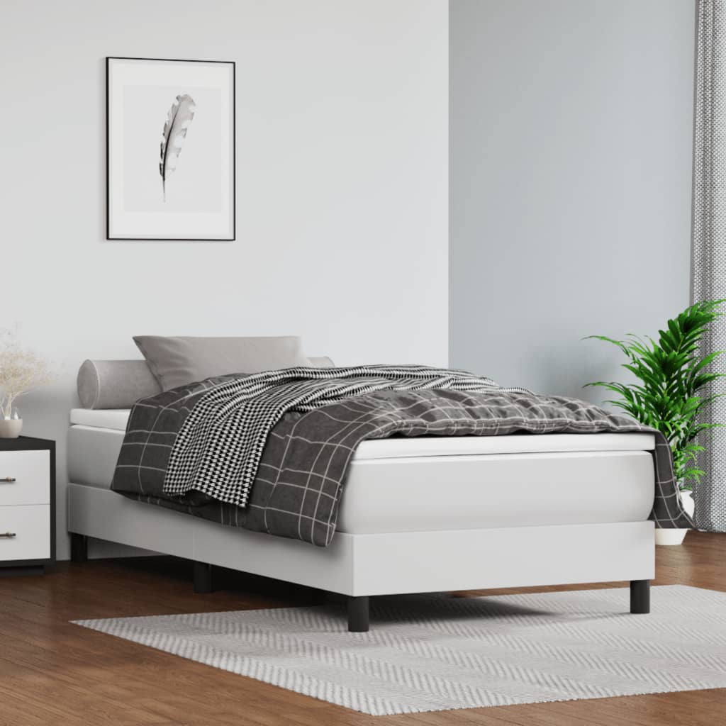 Box Spring Postel S Matrací Umělá Kůže Bílá