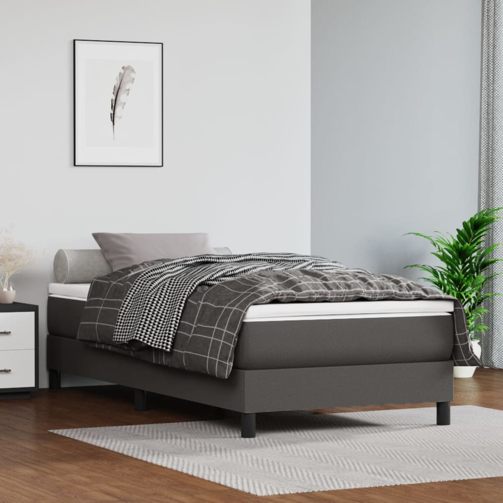 Box Spring Postel S Matrací Šedá Umělá Kůže Šedá