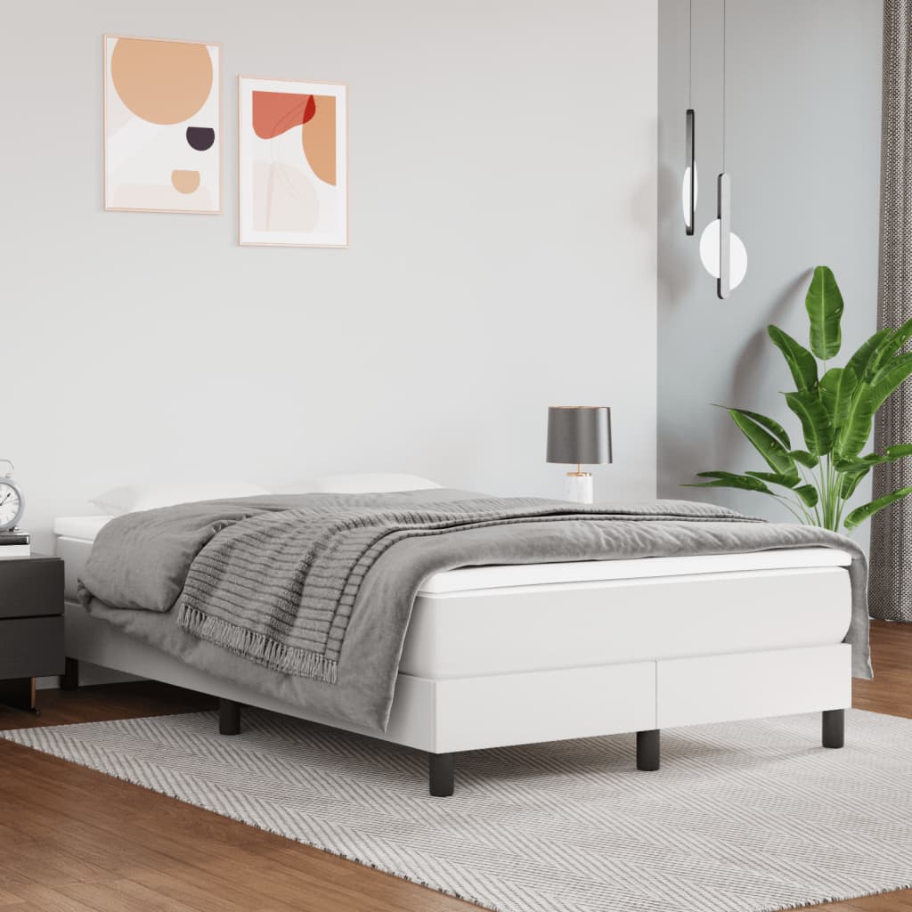 Box Spring Postel S Matrací Umělá Kůže Bílá