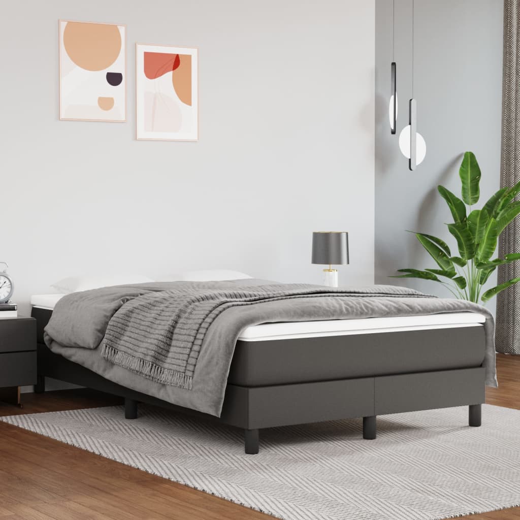 Box Spring Postel S Matrací Šedá Umělá Kůže Šedá