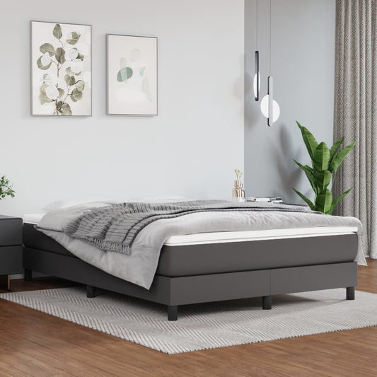 Box Spring Postel S Matrací Šedá Umělá Kůže Šedá