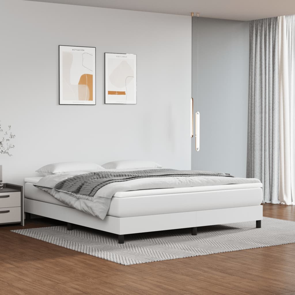 Box Spring Postel S Matrací Umělá Kůže Bílá