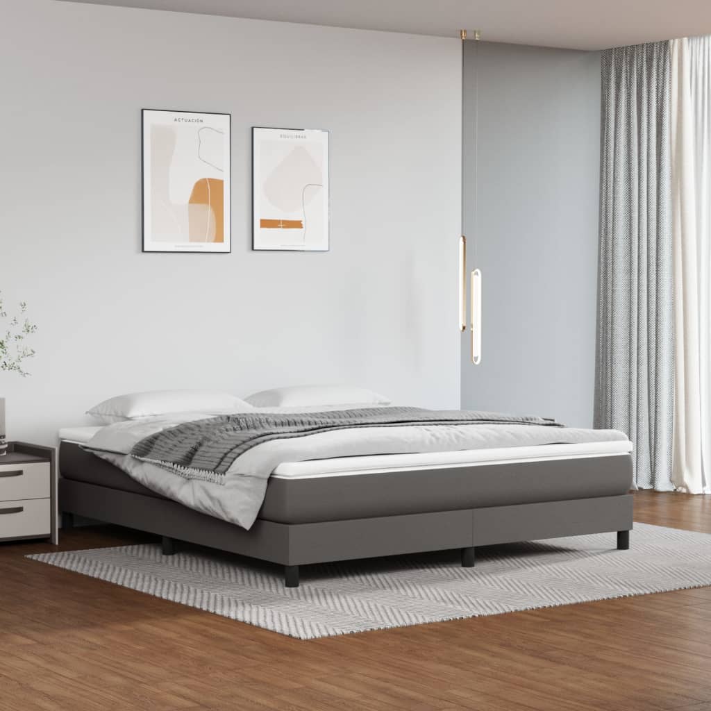 Box Spring Postel S Matrací Šedá Umělá Kůže Šedá