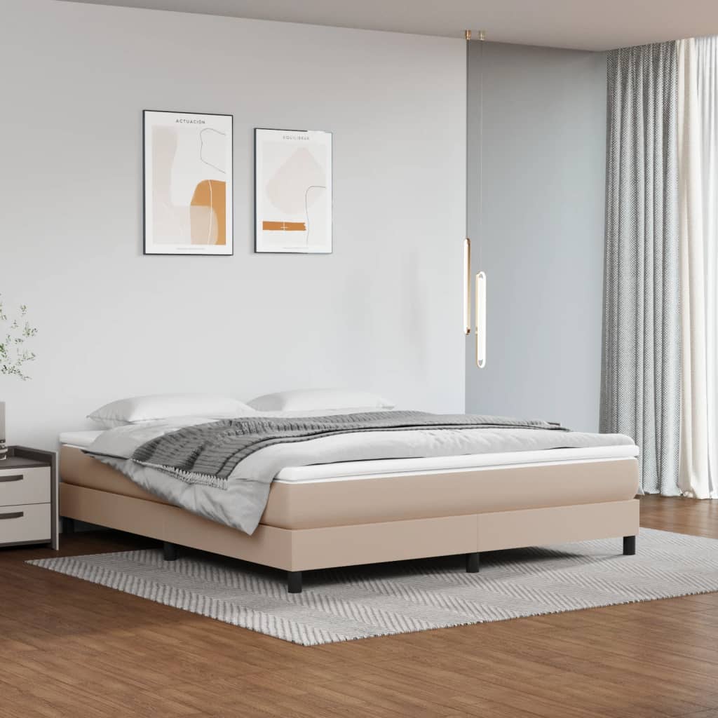 Box Spring Postel S Matrací Umělá Kůže Cappuccino