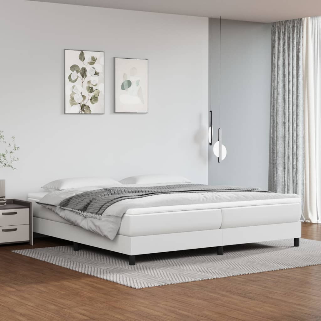 Box Spring Postel S Matrací Umělá Kůže Bílá